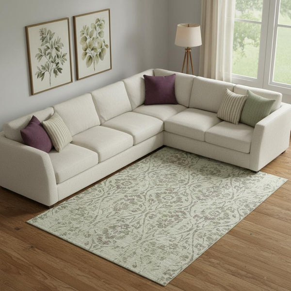 HomeRoots 8' X 10' Artichoke Green Floral Area Rug - Washable, UV Protected, Durable, Stain Resistant Design 669016