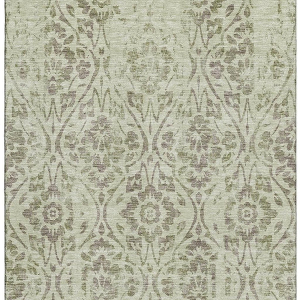 HomeRoots 8' X 10' Artichoke Green Floral Area Rug - Washable, UV Protected, Durable, Stain Resistant Design 669016