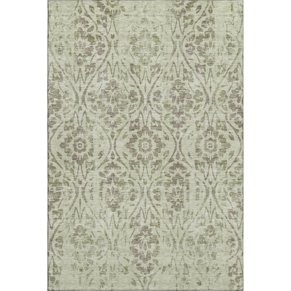 HomeRoots 9' X 12' Floral Area Rug in Artichoke Green & Beige - Washable, Durable, UV Protected for Any Space 669017
