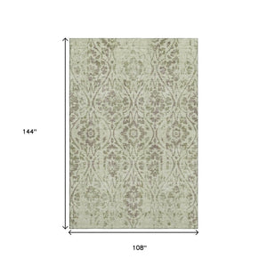 HomeRoots 9' X 12' Floral Area Rug in Artichoke Green & Beige - Washable, Durable, UV Protected for Any Space 669017