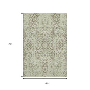 HomeRoots 10' Artichoke Green & Beige Floral Washable Area Rug – UV Protected, Durable, Perfect for Busy Homes! 669018