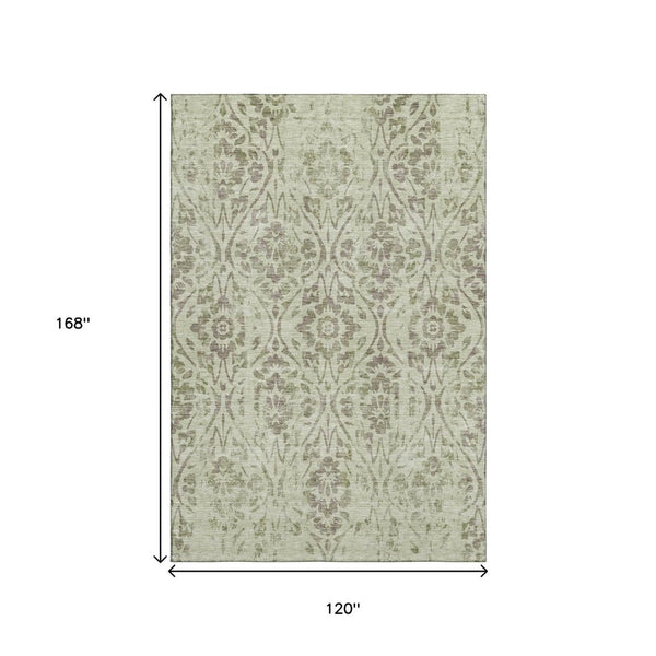 HomeRoots 10' Artichoke Green & Beige Floral Washable Area Rug – UV Protected, Durable, Perfect for Busy Homes! 669018