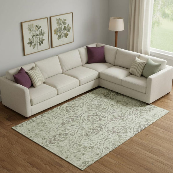 HomeRoots 10' Artichoke Green & Beige Floral Washable Area Rug – UV Protected, Durable, Perfect for Busy Homes! 669018