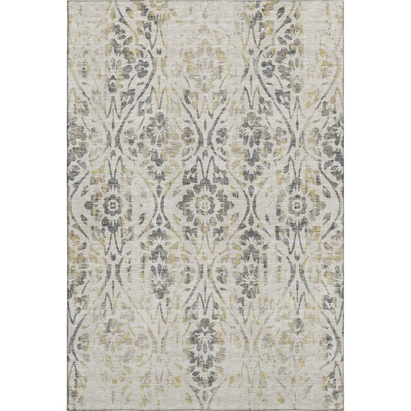 HomeRoots 5' Washable Floral Area Rug in Beige, Gray & Gold - UV Protected, Durable for Family Living Spaces 669020