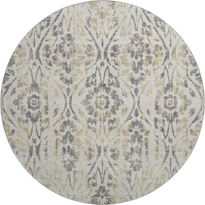 HomeRoots 8' Beige Gray and Gold Floral Round Rug – Washable, UV Resistant, Ideal for Homes with Kids & Pets 669021