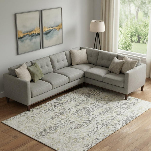 HomeRoots 8' X 10' Washable Beige, Gray & Gold Floral Area Rug with UV Protection for High-Traffic Rooms 669022