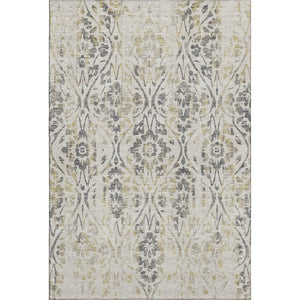 HomeRoots 8' X 10' Washable Beige, Gray & Gold Floral Area Rug with UV Protection for High-Traffic Rooms 669022
