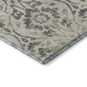 HomeRoots 8' X 10' Washable Beige, Gray & Gold Floral Area Rug with UV Protection for High-Traffic Rooms 669022