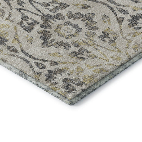 HomeRoots 8' X 10' Washable Beige, Gray & Gold Floral Area Rug with UV Protection for High-Traffic Rooms 669022