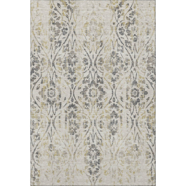 HomeRoots 9' X 12' Floral Beige, Gray, and Gold Washable Area Rug with UV Protection for Homes with Kids & Pets 669023