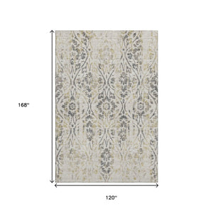 HomeRoots 10' Washable Beige Gray Gold Floral Area Rug with UV Protection - Perfect for Large Spaces & Easy Care! 669024