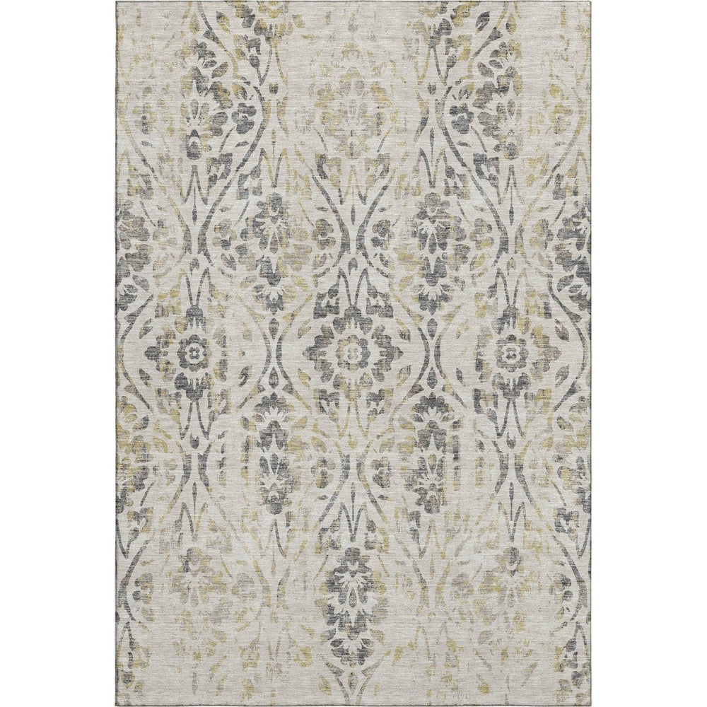HomeRoots 10' Washable Beige Gray Gold Floral Area Rug with UV Protection - Perfect for Large Spaces & Easy Care! 669024