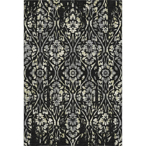 HomeRoots 5' X 8' Elegant Black Gray Beige Floral Area Rug - Washable, Stain Resistant, UV Protected Design 669026