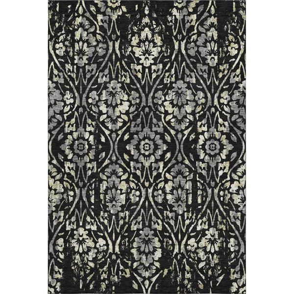 HomeRoots 5' X 8' Elegant Black Gray Beige Floral Area Rug - Washable, Stain Resistant, UV Protected Design 669026