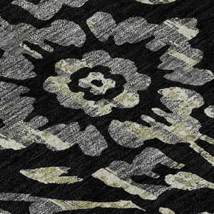 HomeRoots 5' X 8' Elegant Black Gray Beige Floral Area Rug - Washable, Stain Resistant, UV Protected Design 669026