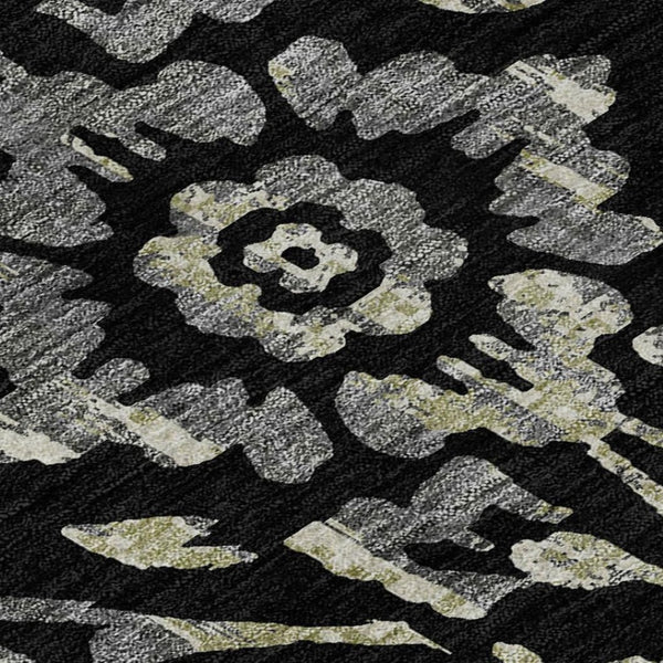 HomeRoots 5' X 8' Elegant Black Gray Beige Floral Area Rug - Washable, Stain Resistant, UV Protected Design 669026