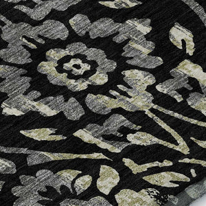 HomeRoots 5' X 8' Elegant Black Gray Beige Floral Area Rug - Washable, Stain Resistant, UV Protected Design 669026