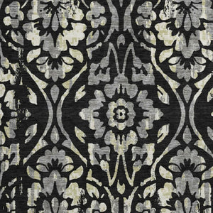 HomeRoots 8' Timeless Black Gray Beige Floral Round Rug - Washable, UV Protected, Perfect for Busy Homes! 669027