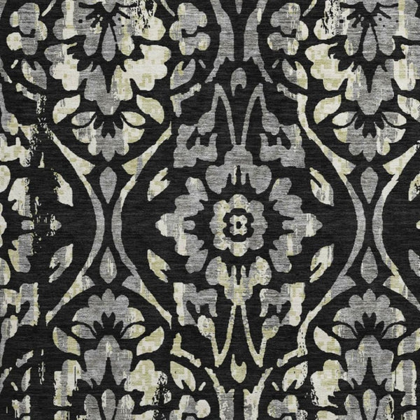 HomeRoots 8' Timeless Black Gray Beige Floral Round Rug - Washable, UV Protected, Perfect for Busy Homes! 669027