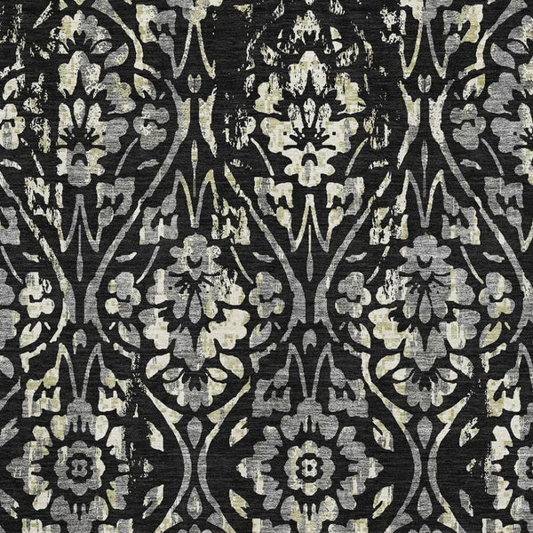 HomeRoots 8' X 10' Stylish Black Gray Beige Floral Washable Area Rug with UV Protection for High-Traffic Rooms 669028