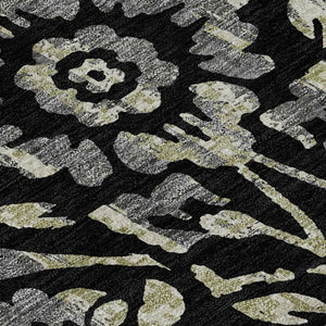 HomeRoots 8' X 10' Stylish Black Gray Beige Floral Washable Area Rug with UV Protection for High-Traffic Rooms 669028