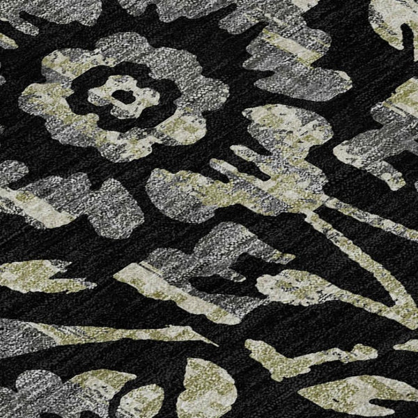 HomeRoots 8' X 10' Stylish Black Gray Beige Floral Washable Area Rug with UV Protection for High-Traffic Rooms 669028
