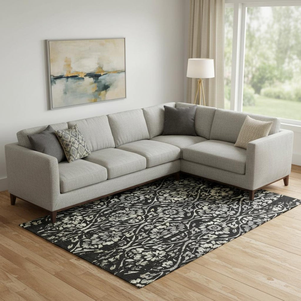 HomeRoots 9' X 12' Elegant Floral Area Rug in Black, Gray, and Beige – Washable, UV-Protected, Stain-Resistant 669029