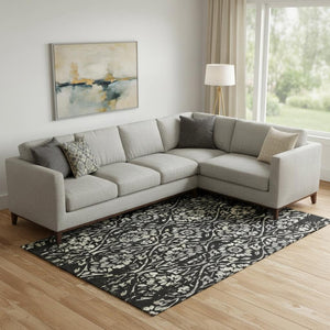 HomeRoots 9' X 12' Elegant Floral Area Rug in Black, Gray, and Beige – Washable, UV-Protected, Stain-Resistant 669029