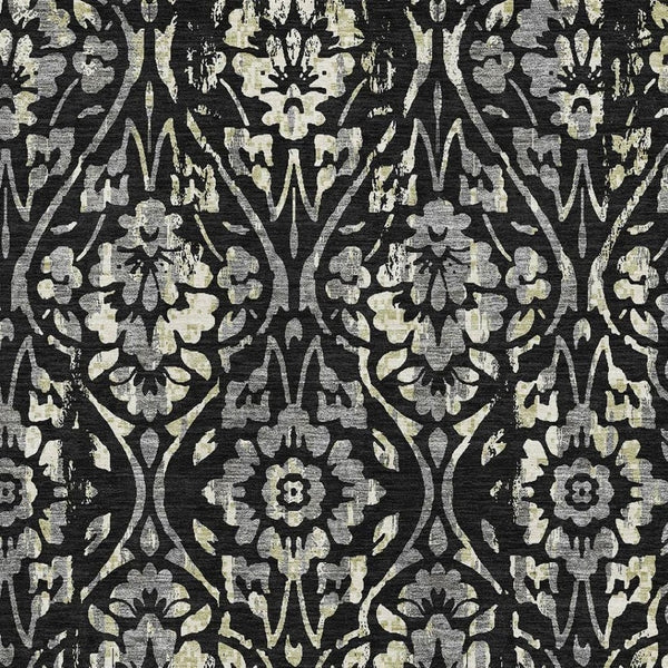 HomeRoots 9' X 12' Elegant Floral Area Rug in Black, Gray, and Beige – Washable, UV-Protected, Stain-Resistant 669029