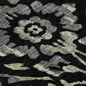 HomeRoots 9' X 12' Elegant Floral Area Rug in Black, Gray, and Beige – Washable, UV-Protected, Stain-Resistant 669029