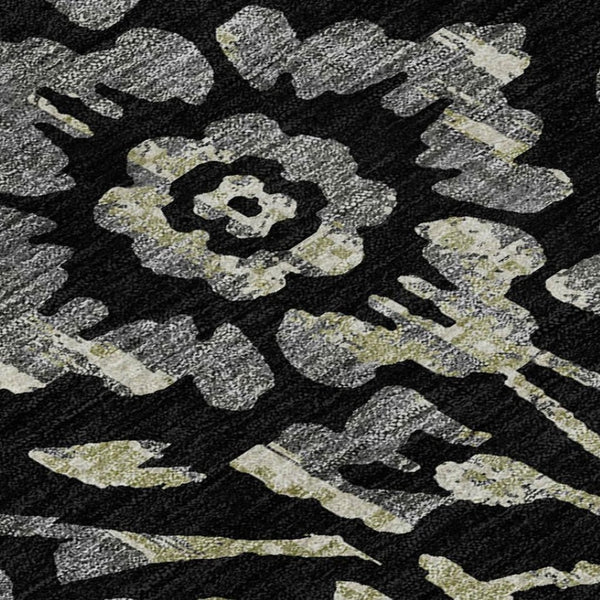 HomeRoots 9' X 12' Elegant Floral Area Rug in Black, Gray, and Beige – Washable, UV-Protected, Stain-Resistant 669029