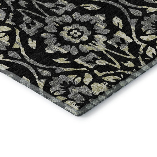 HomeRoots 10' Stunning Black, Gray & Beige Floral Area Rug - Washable, UV-Protected for Stylish Durability! 669030