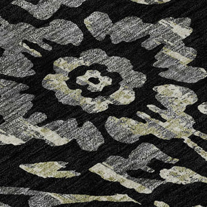 HomeRoots 10' Stunning Black, Gray & Beige Floral Area Rug - Washable, UV-Protected for Stylish Durability! 669030