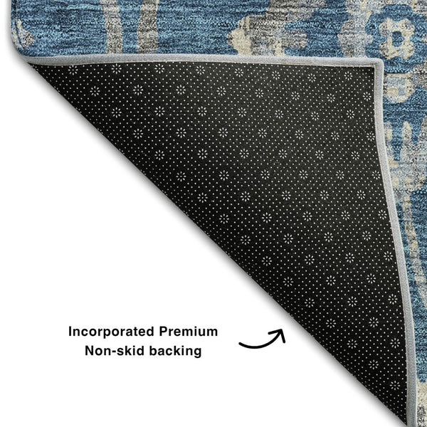 HomeRoots 5' X 8' Elegant Blue and Gray Floral Area Rug - Washable, UV Protected, Perfect for Busy Homes! 669032