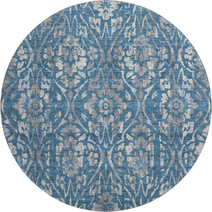 HomeRoots 8' Blue and Gray Floral Washable Round Rug – Durable, UV-Protected, Stylish, Stain-Resistant Design! 669033