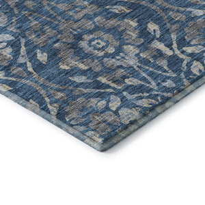 HomeRoots 8' Blue and Gray Floral Washable Round Rug – Durable, UV-Protected, Stylish, Stain-Resistant Design! 669033