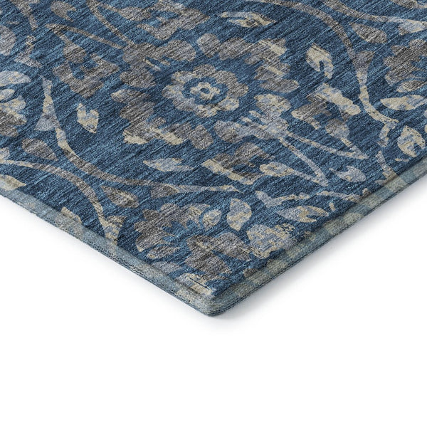 HomeRoots 8' Blue and Gray Floral Washable Round Rug – Durable, UV-Protected, Stylish, Stain-Resistant Design! 669033