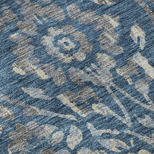HomeRoots 8' Blue and Gray Floral Washable Round Rug – Durable, UV-Protected, Stylish, Stain-Resistant Design! 669033