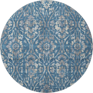 HomeRoots 8' Blue and Gray Floral Washable Round Rug – Durable, UV-Protected, Stylish, Stain-Resistant Design! 669033