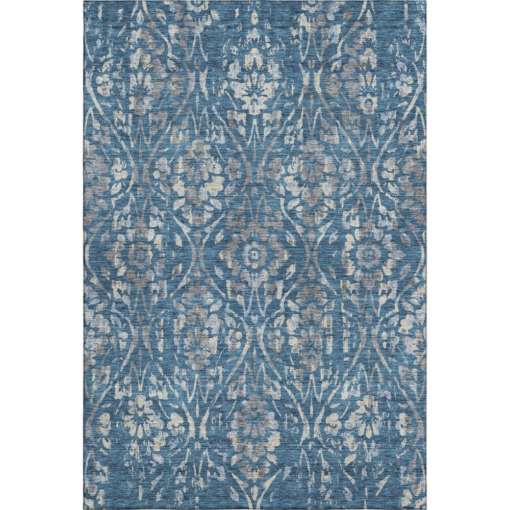 HomeRoots 8' X 10' Blue and Gray Floral Washable Area Rug with Stain Resistance and UV Protection for Durability 669034