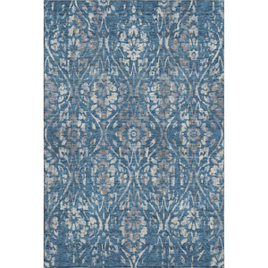 HomeRoots 8' X 10' Blue and Gray Floral Washable Area Rug with Stain Resistance and UV Protection for Durability 669034