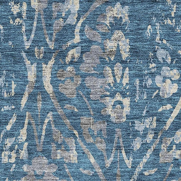 HomeRoots 8' X 10' Blue and Gray Floral Washable Area Rug with Stain Resistance and UV Protection for Durability 669034