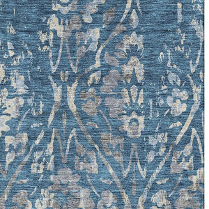 HomeRoots 8' X 10' Blue and Gray Floral Washable Area Rug with Stain Resistance and UV Protection for Durability 669034