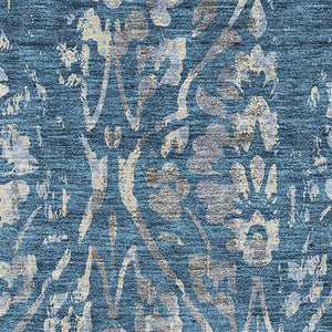 HomeRoots 9' X 12' Blue and Gray Floral Area Rug - Washable, UV-Protected, Stain-Resistant for High-Traffic Spaces 669035