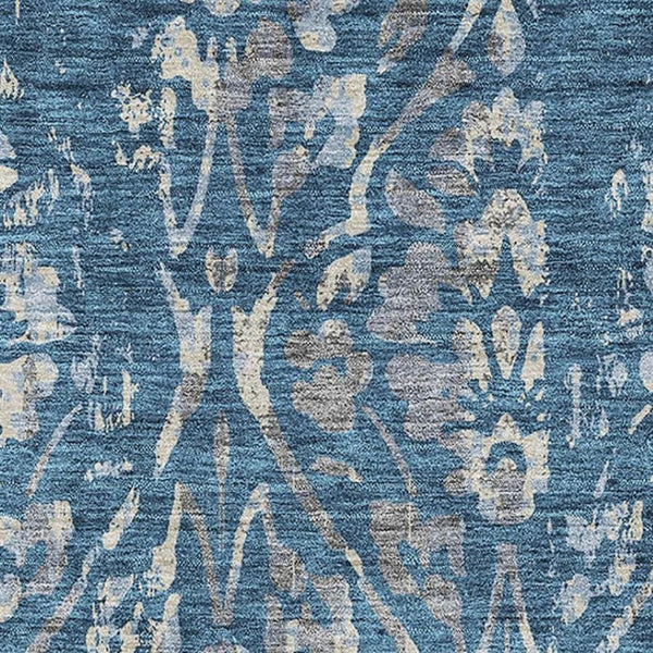 HomeRoots 9' X 12' Blue and Gray Floral Area Rug - Washable, UV-Protected, Stain-Resistant for High-Traffic Spaces 669035