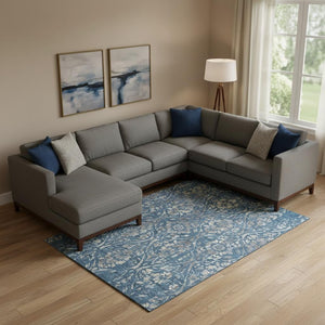 HomeRoots 10' X 14' Blue and Gray Floral Area Rug - Washable, UV Protected, Stain-Resistant for Busy Homes 669036