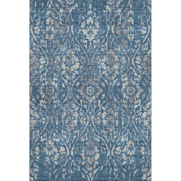 HomeRoots 10' X 14' Blue and Gray Floral Area Rug - Washable, UV Protected, Stain-Resistant for Busy Homes 669036