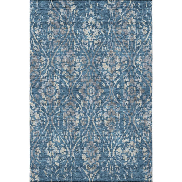 HomeRoots 10' X 14' Blue and Gray Floral Area Rug - Washable, UV Protected, Stain-Resistant for Busy Homes 669036