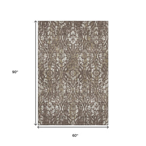 HomeRoots 5' X 8' Brown and Beige Floral Area Rug - Washable, Stain-Resistant, UV Protected for Daily Use 669038