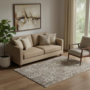 HomeRoots 5' X 8' Brown and Beige Floral Area Rug - Washable, Stain-Resistant, UV Protected for Daily Use 669038